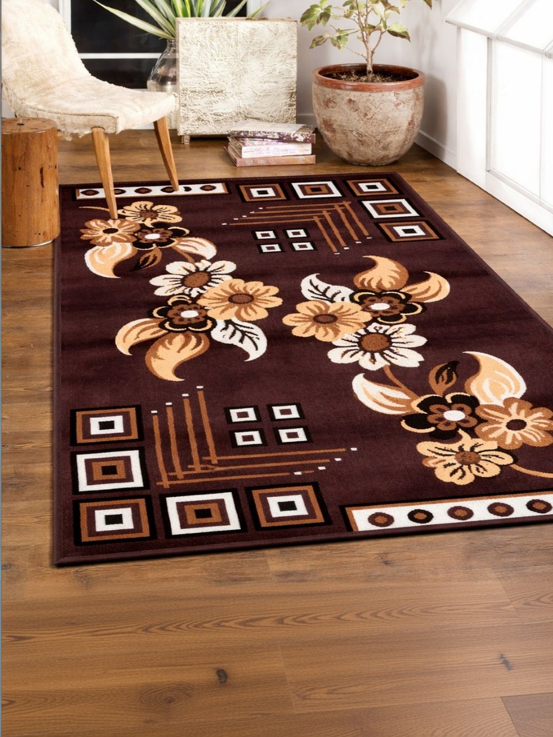 Myntra Elegant Homes Brown Floral Polypropylene Carpet-picture-19