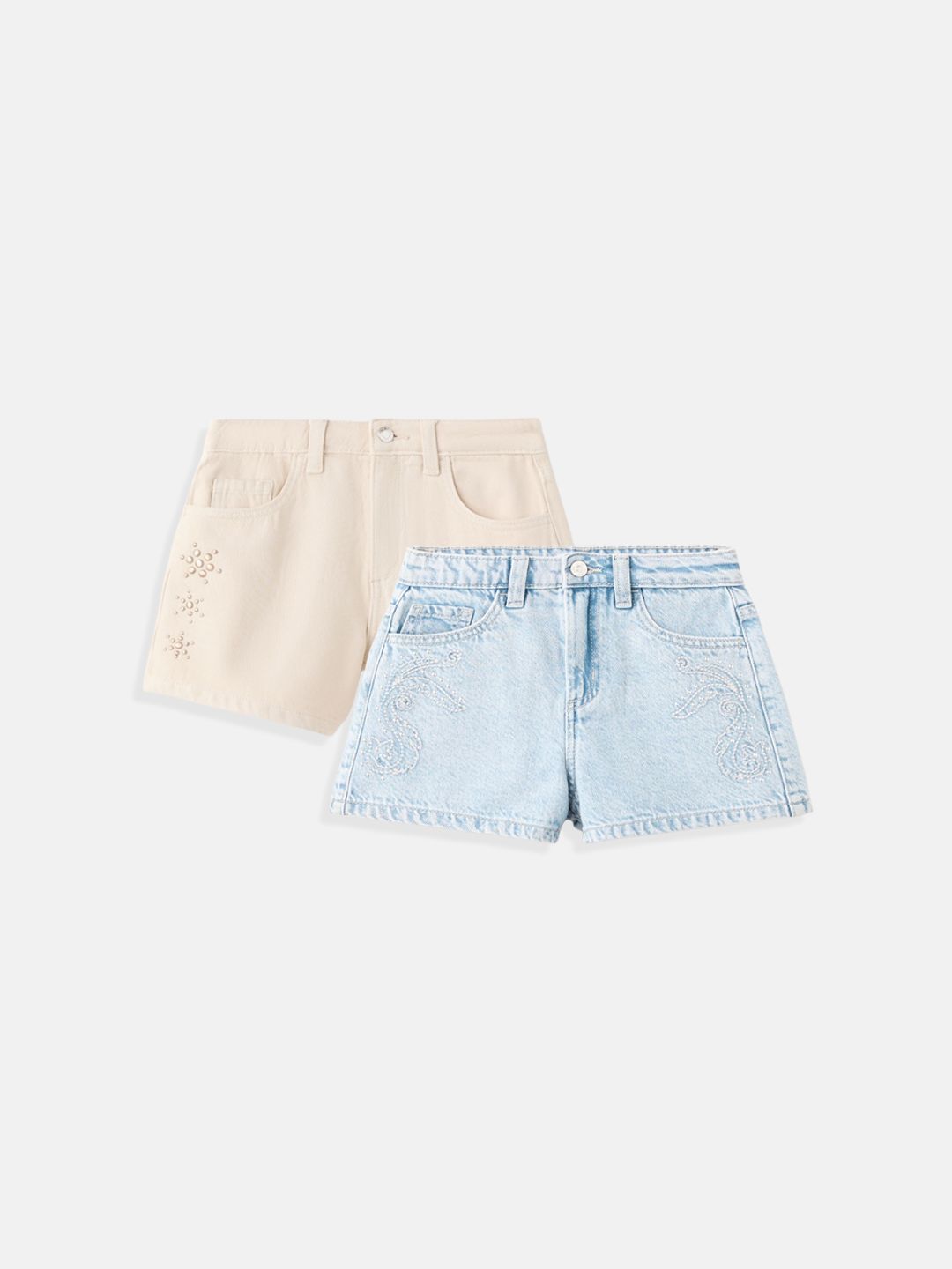Mango Kids Girls Pack of 2 Embellished Shorts-picture-46