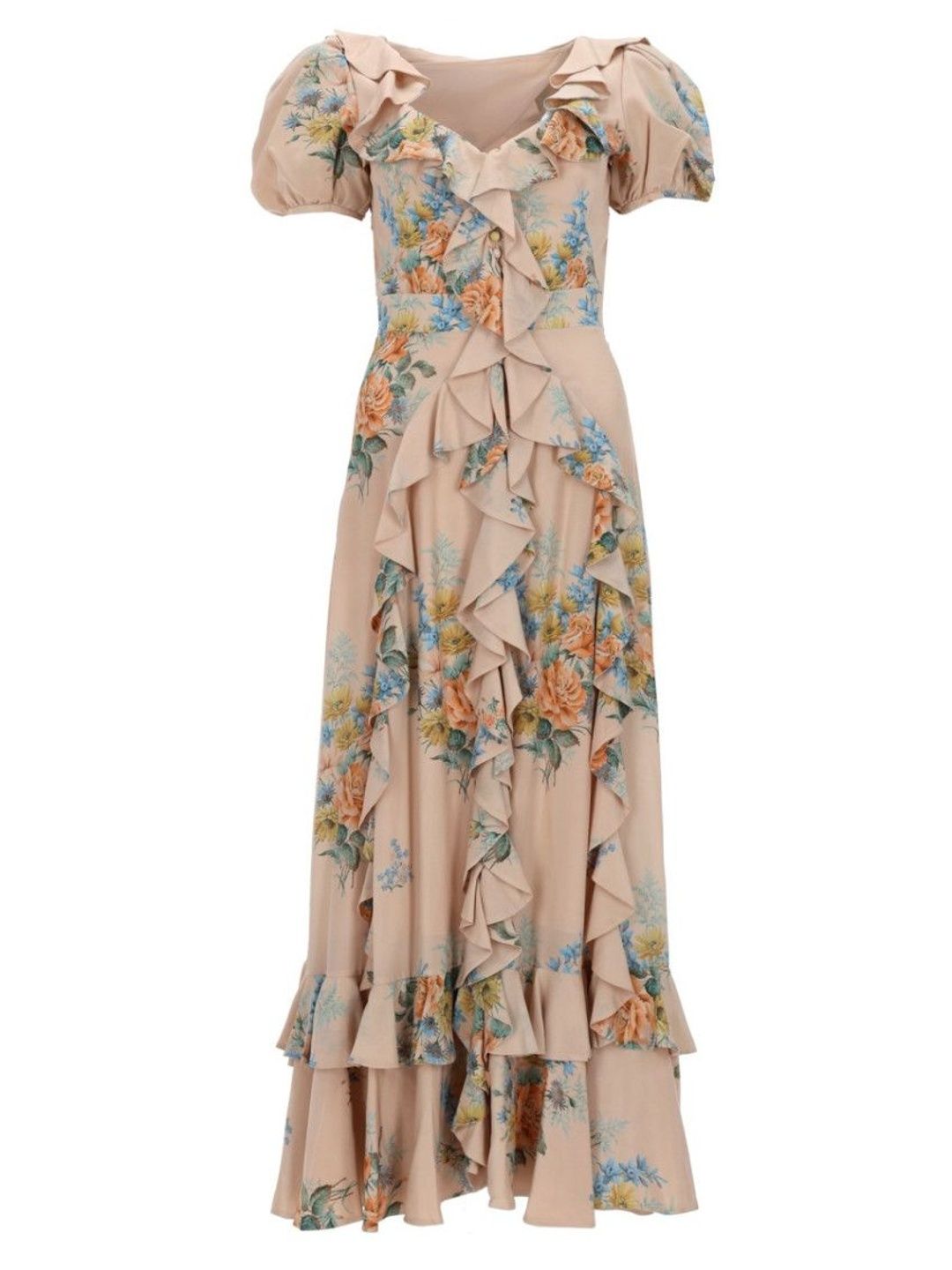 Alexander McQueen Beige Floral V Neck Maxi Dress-image-48
