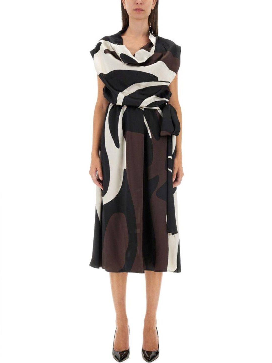Kiton Brown Abstract Cowl Neck Midi Dress-picture-21
