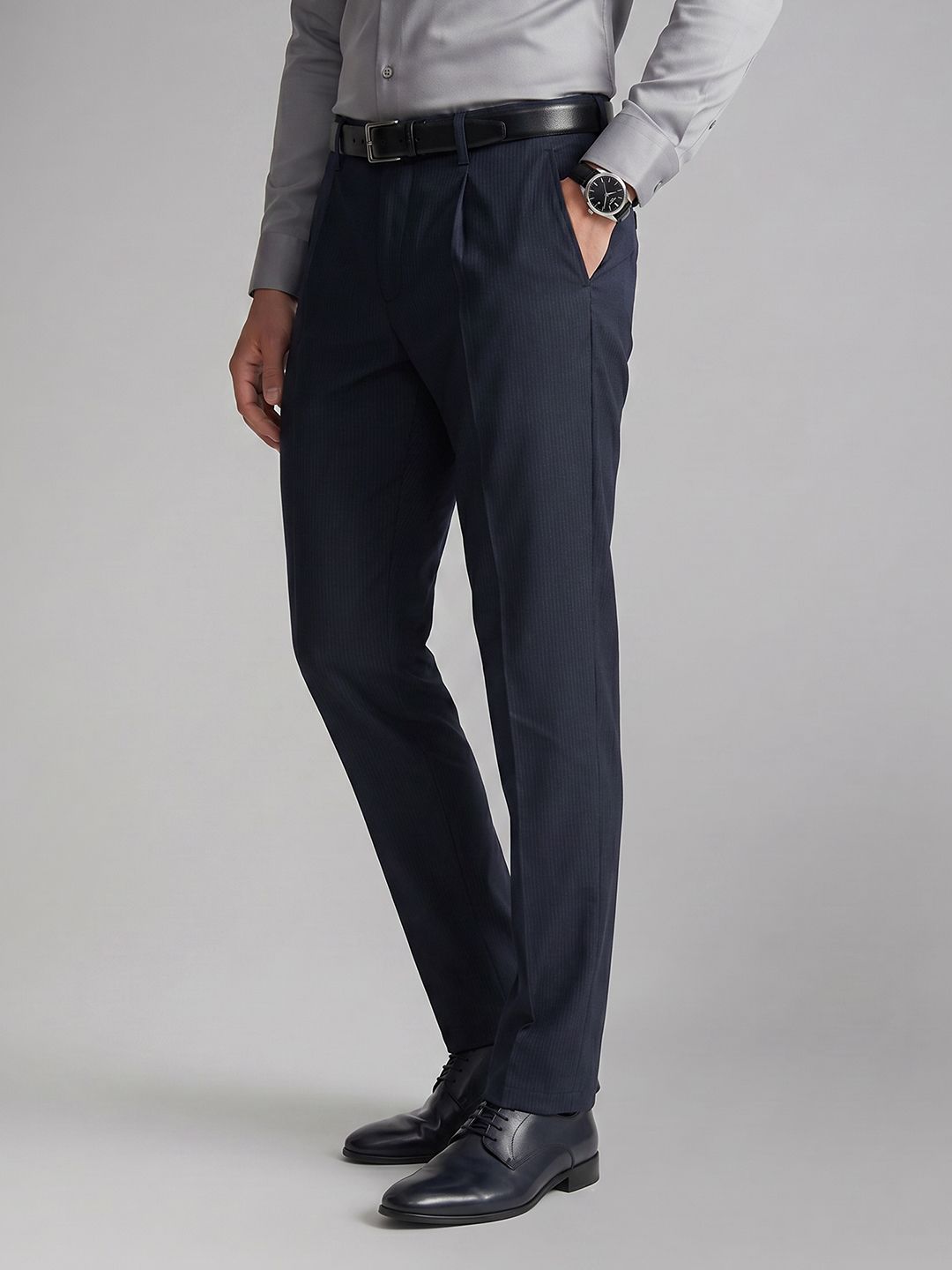 Allen Solly Men Striped Pleated Formal Trouser-picture-22