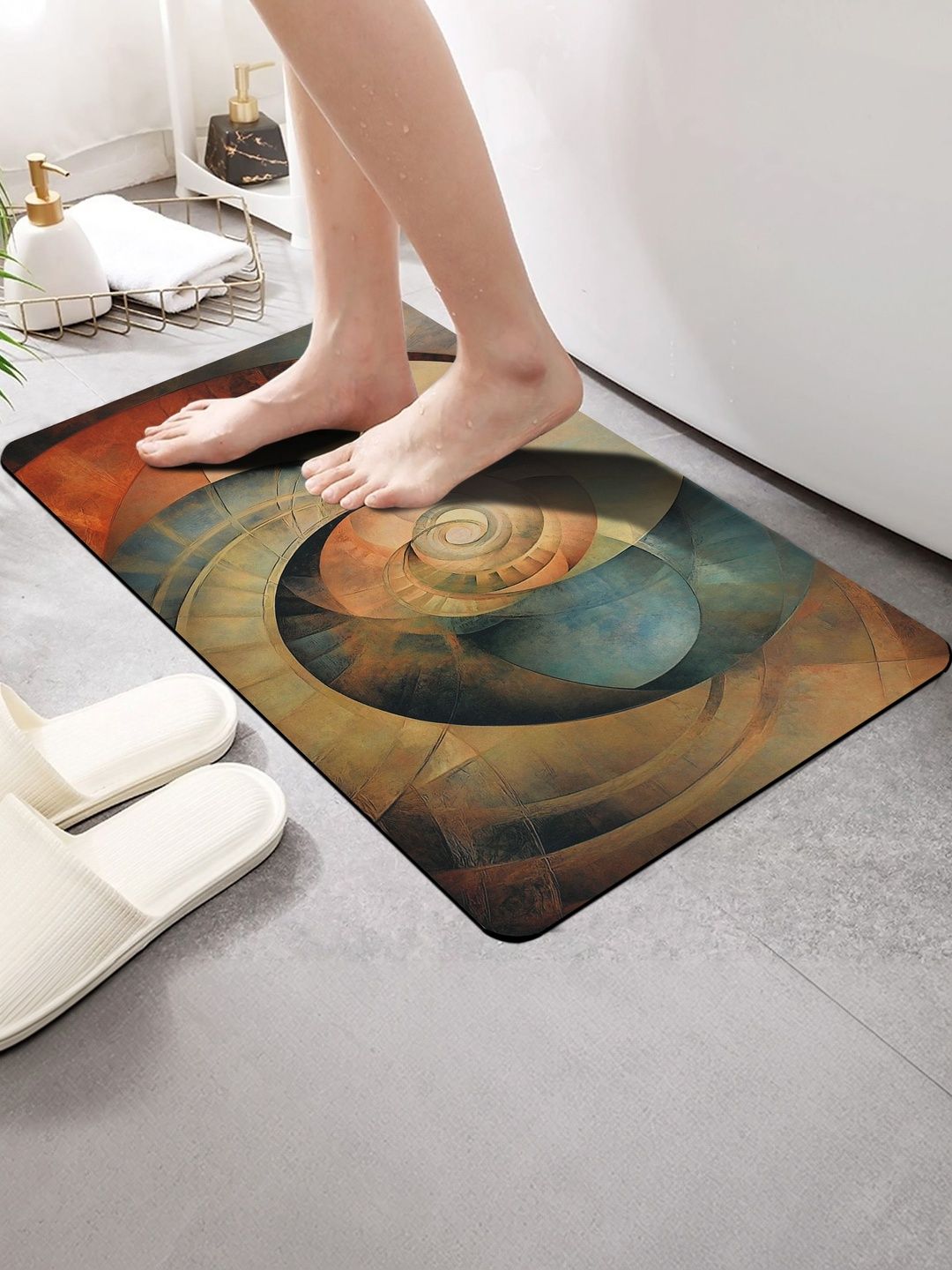 FINE TEX WORLD Black & Orange Printed Water Absorbable Anti-Skid Doormats-picture-49