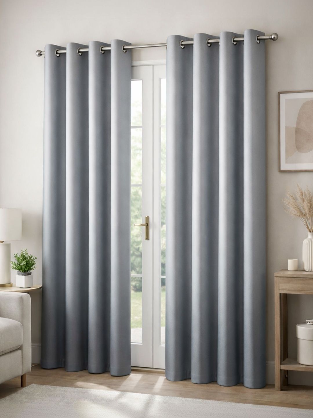 Myntra Elegant Homes Grey Set of 3 Black Out Long Door Curtain-image-38