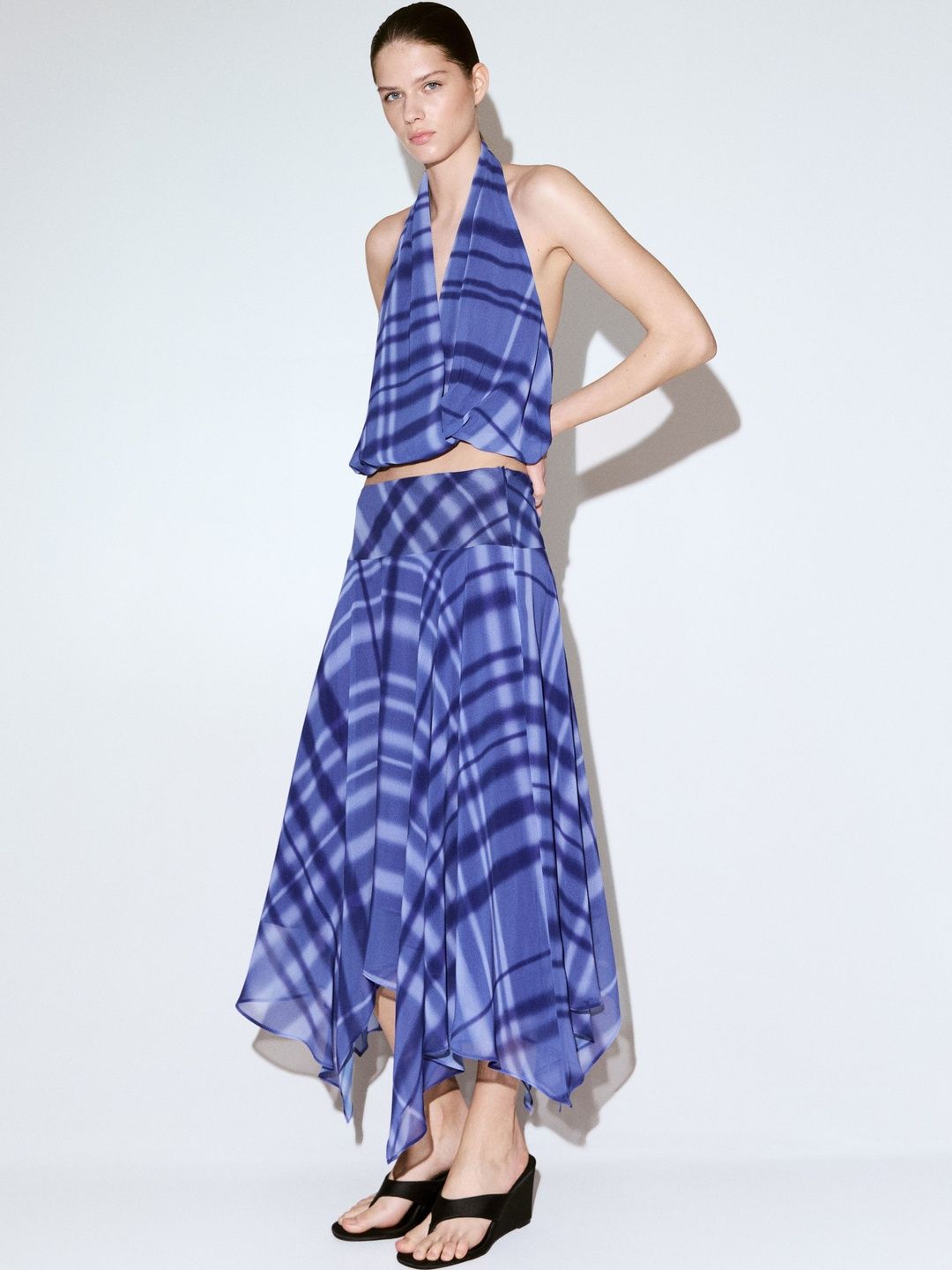MANGO Women Checked Summer Checks Midi A-Line Skirt-picture-15