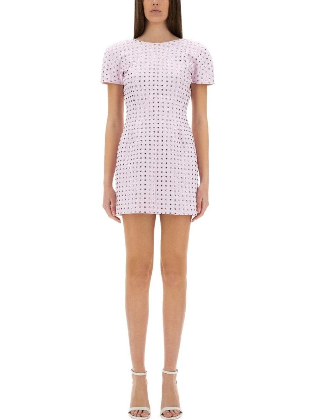 Sportmax Pink Embellished Round Neck Mini Dress-image-2