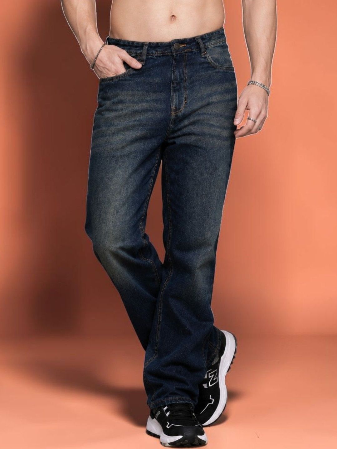 HAUWER Men Jean Straight Fit Mid-Rise Light Fade Stretchable Jeans-picture-16