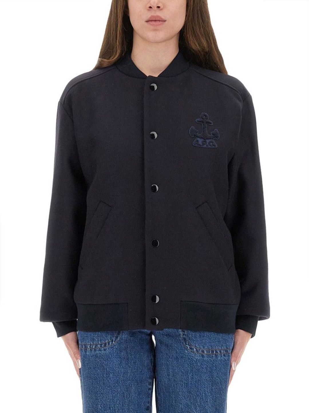 A.P.C. Navy Blue Embroidered Band Collar Jacket-picture-25