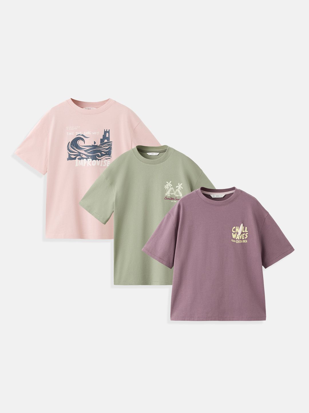 Mango Kids Boys Pack of 3 Printed Drop-Shoulder Sleeves Pure Cotton T-shirt-picture-28