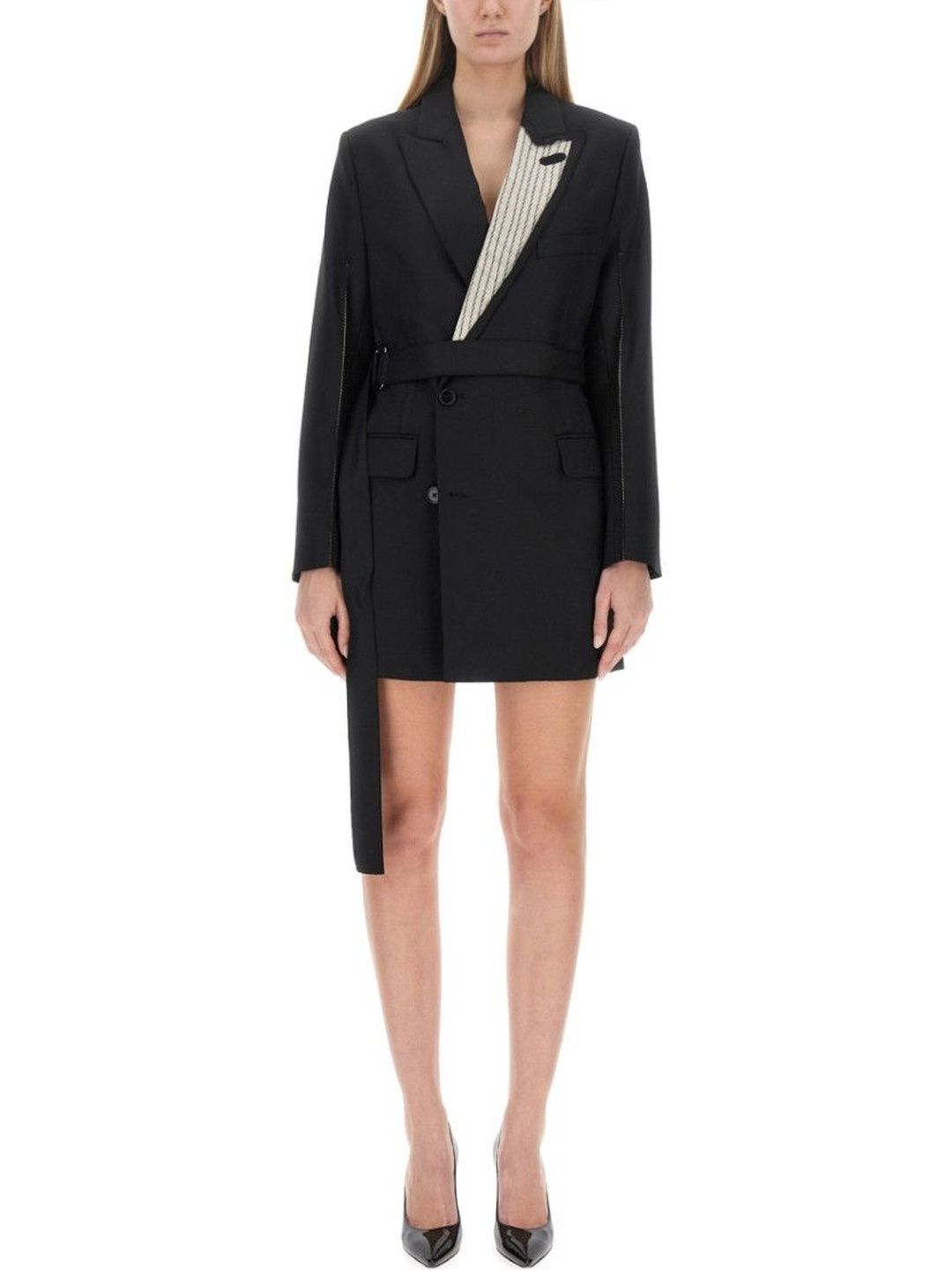 Victoria Beckham Black Solid Notched Lapel Mini Dress-picture-17