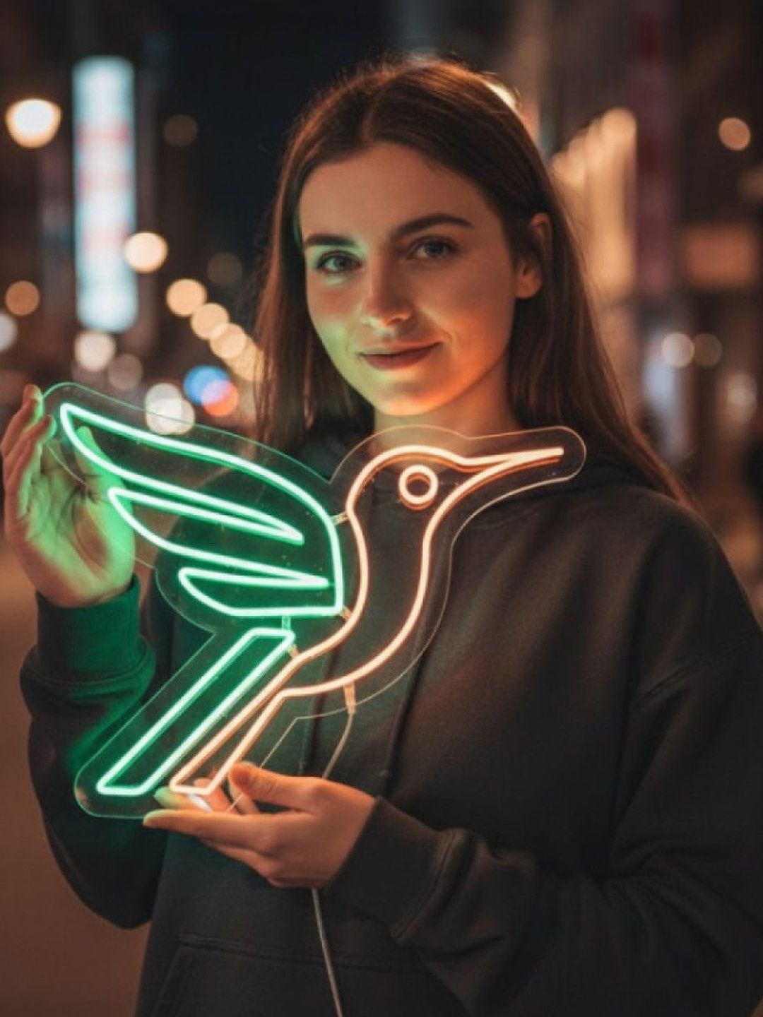 Custom Neon Green & Orange Coloured Hummingbird Design Neon Sign-image-34