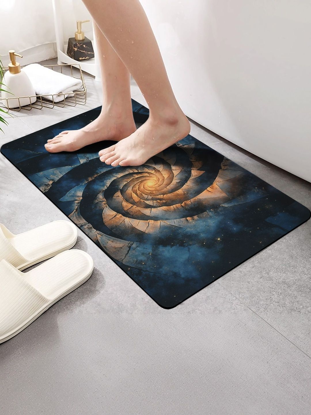 FINE TEX WORLD Black & Blue Printed Water Absorbable Anti-Skid Doormats-image-37
