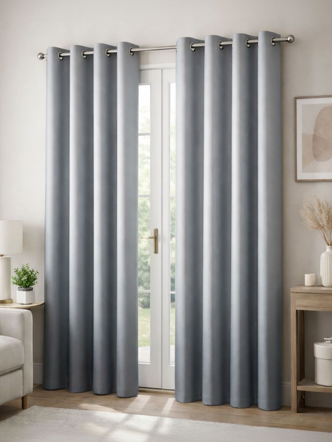 Myntra Elegant Homes Grey Set of 2 Black Out Long Door Curtain-image-33