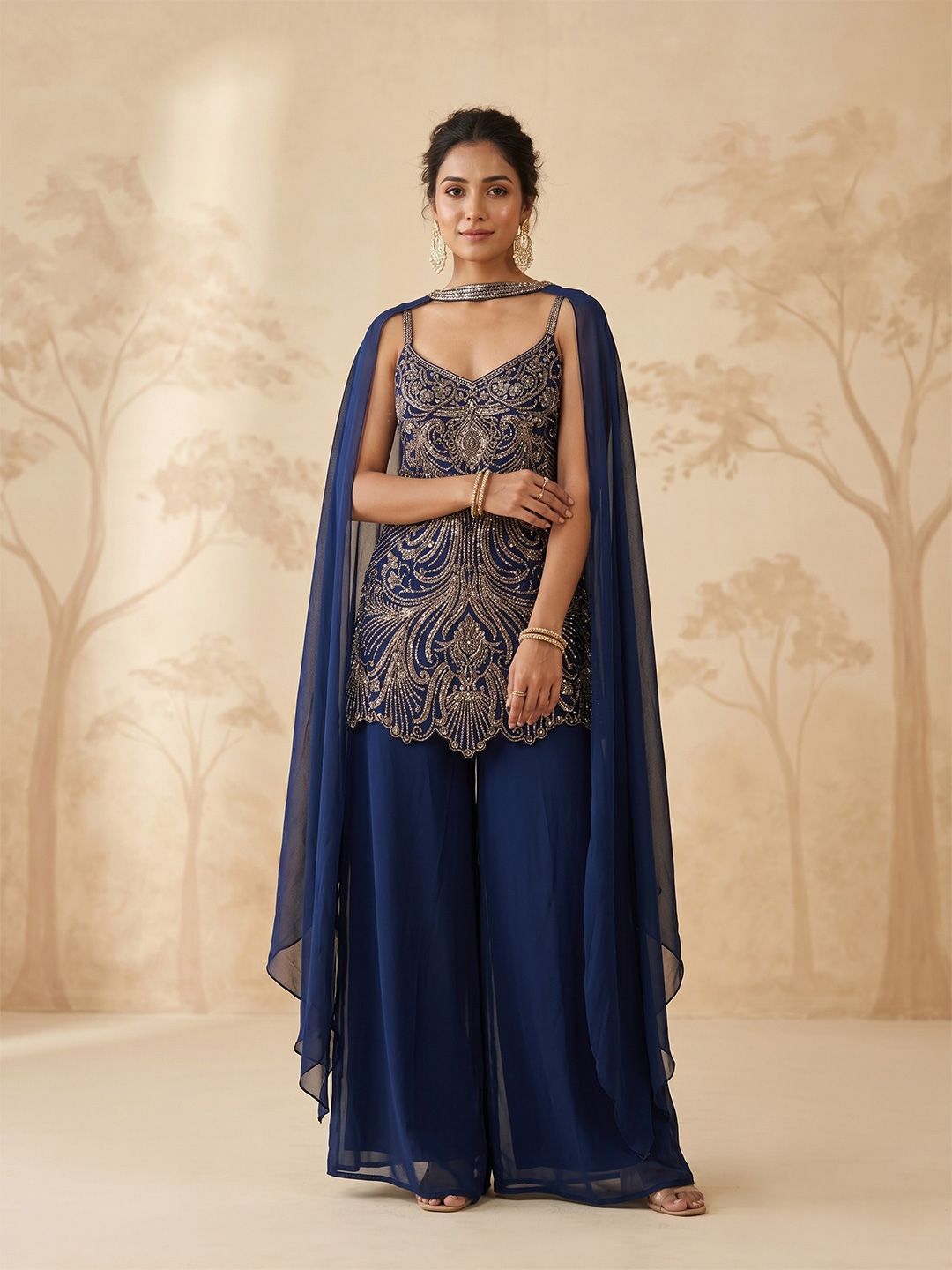 Koskii Women Ethnic Motifs Embroidered Regular Beads and Stones Kurta with Palazzos & With Dupatta-picture-15