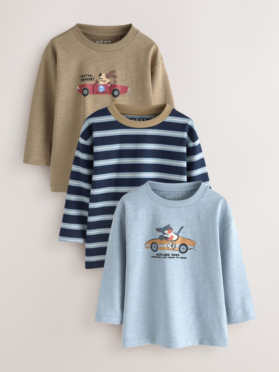 NEXT Boys Pack of 3 Striped Printed T-shirt-picture-39