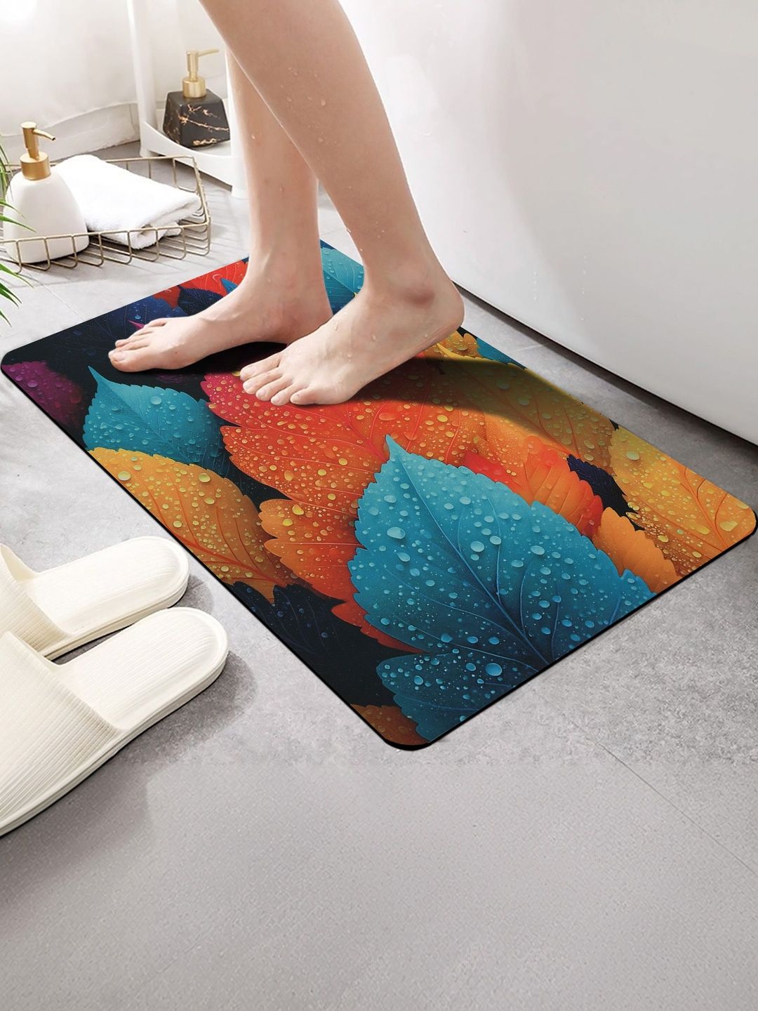 FINE TEX WORLD Black & Orange Printed Water Absorbable Anti-Skid Doormats-image-47