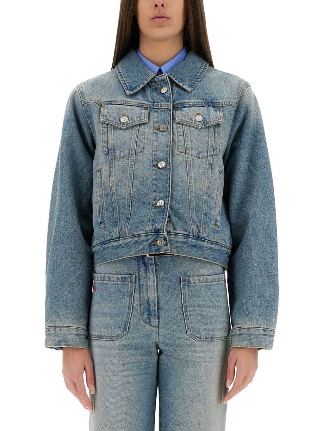 Denim Solid Shirt Collar Jacket-image-6