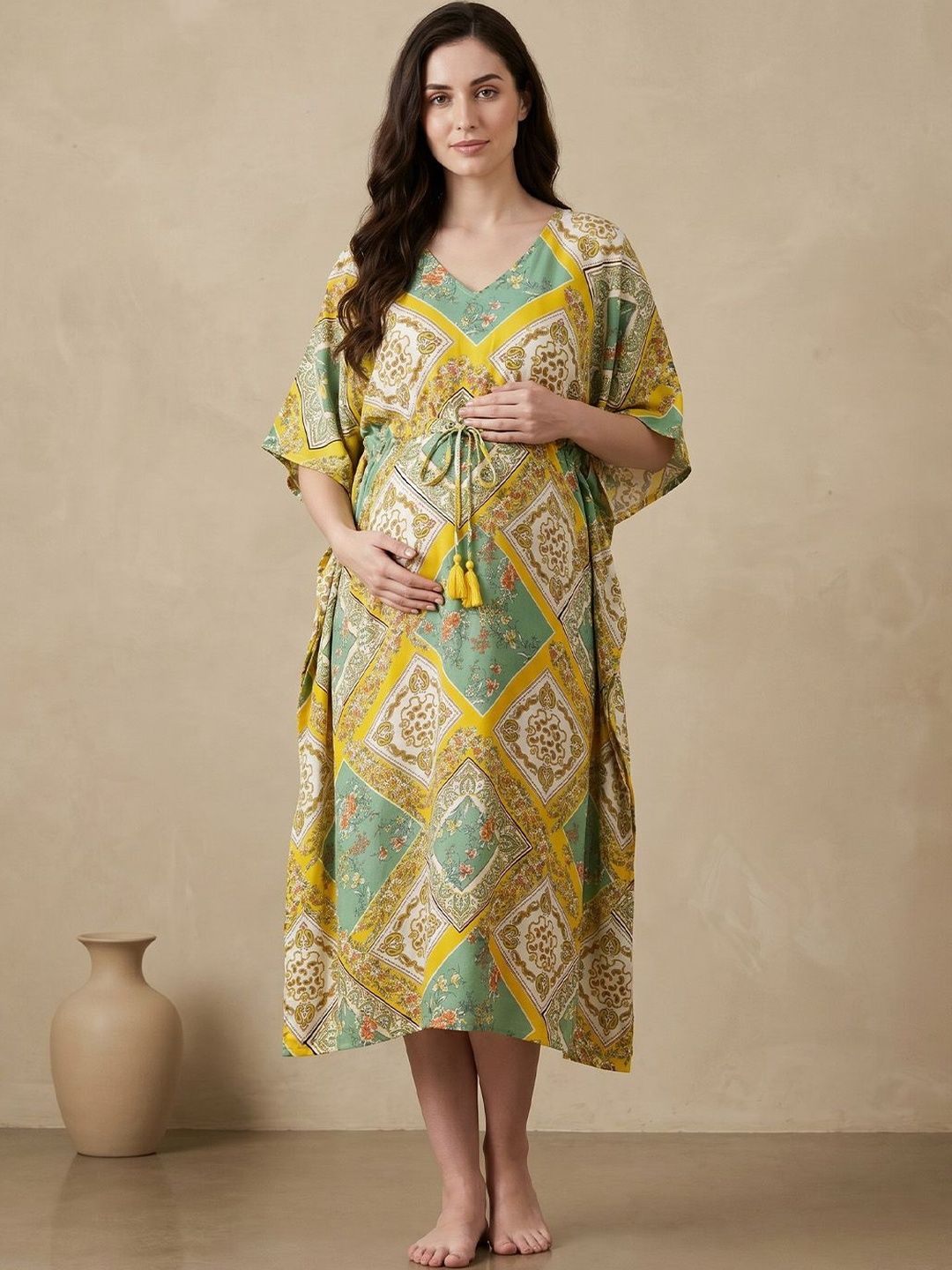 Secret Wish Rayon Printed Calf Length Maternity Kaftan Nightdress-picture-58