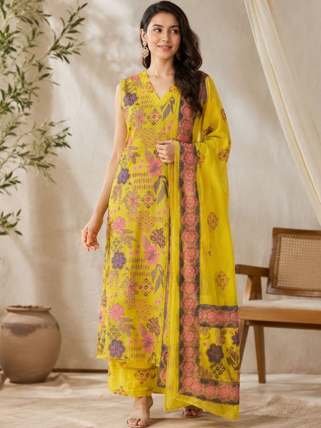 Sangria Women Floral Printed Regular Pure Cotton Kurta with Palazzos & With Dupatta-picture-25