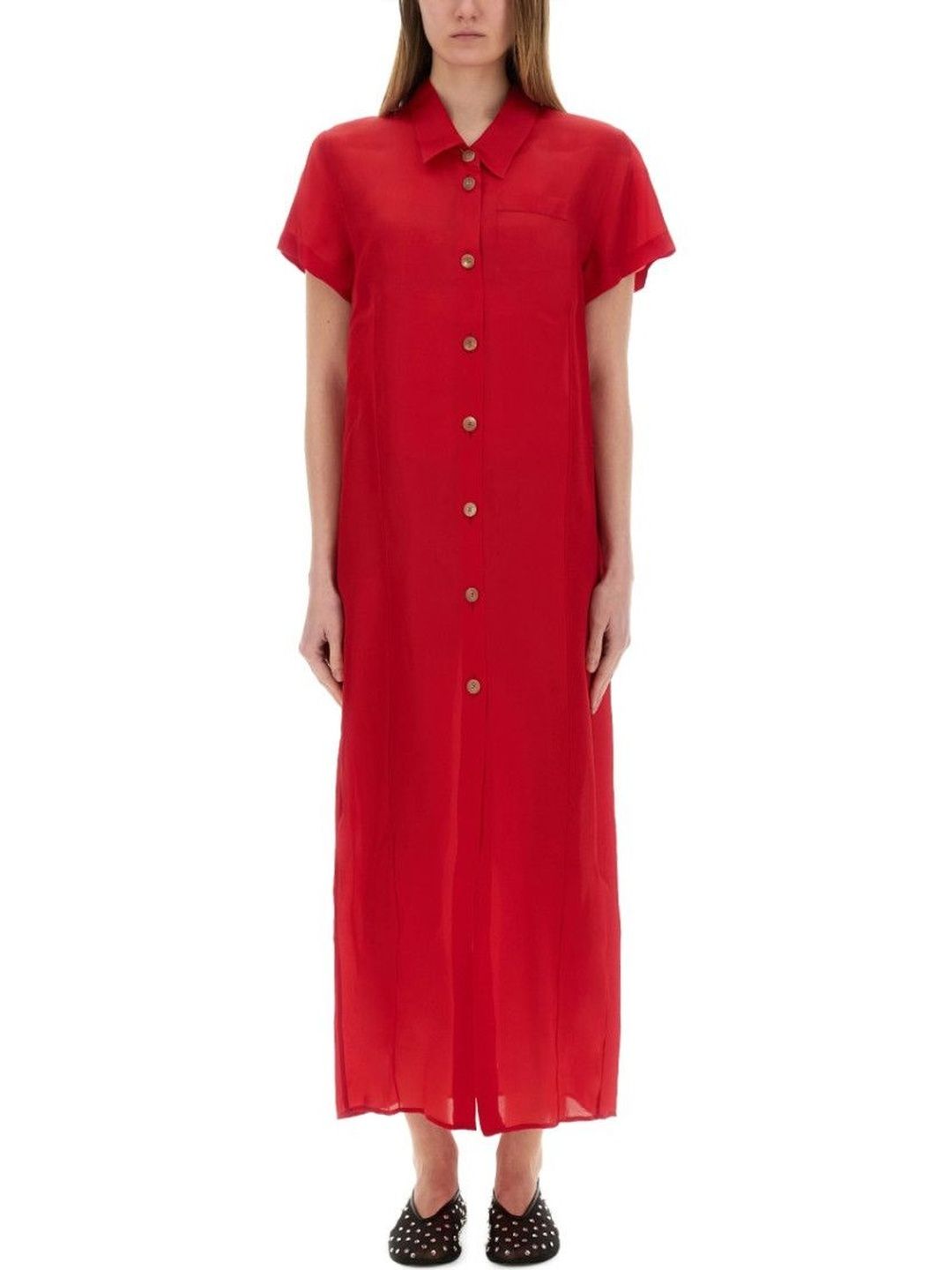 Khaite Red Shirt Collar Maxi Dress-image-21