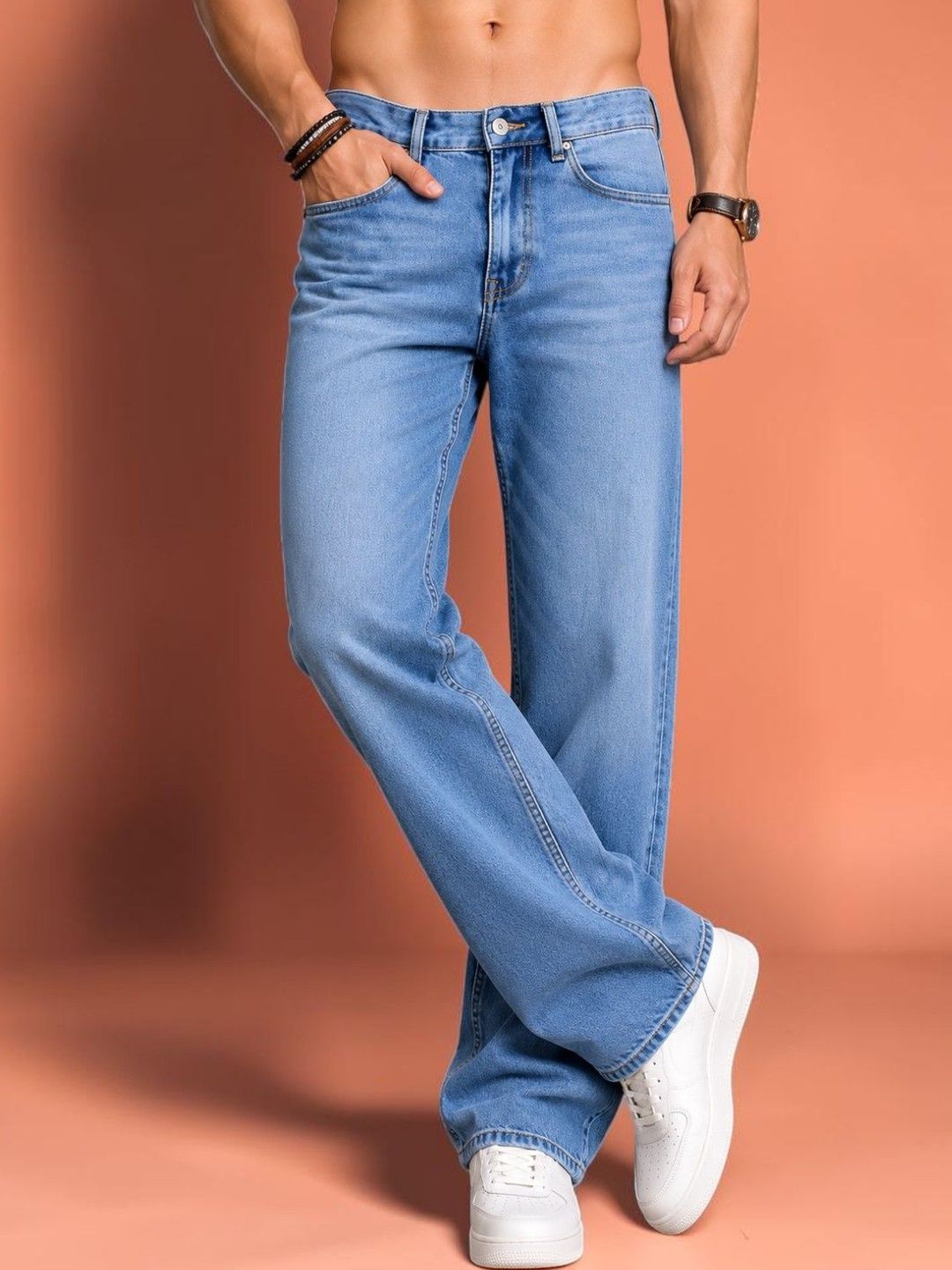 HAUWER Men Jean Straight Fit Mid-Rise Light Fade Stretchable Jeans-picture-23