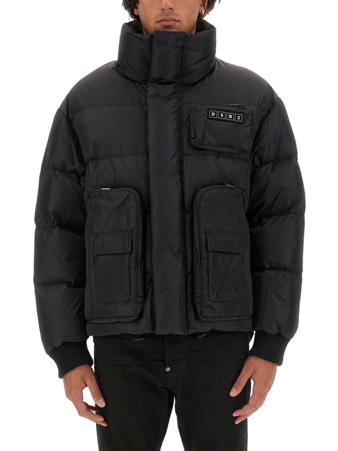 Dsquared2 Black Solid Mock Collar Jacket