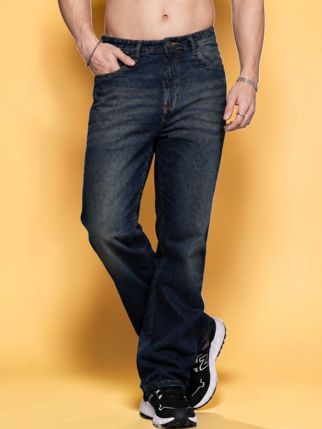 HAUWER Men Jean Straight Fit Mid-Rise Low Distress Light Fade Stretchable Jeans-picture-14