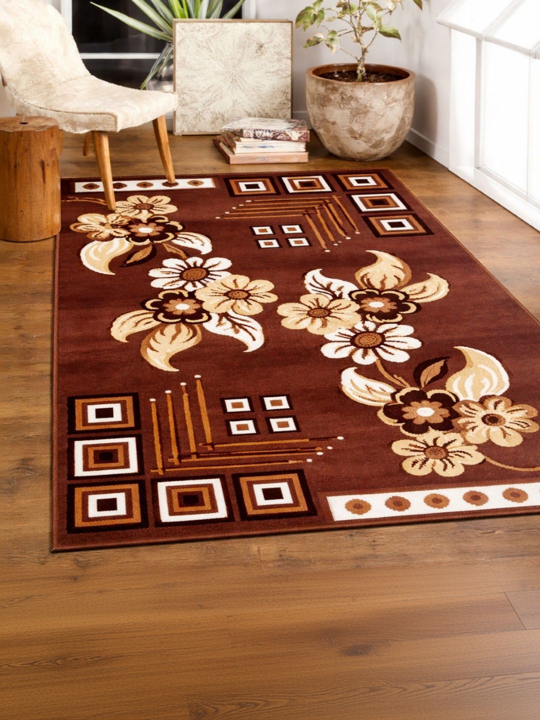Myntra Elegant Homes Red Floral Polypropylene Carpet-picture-30
