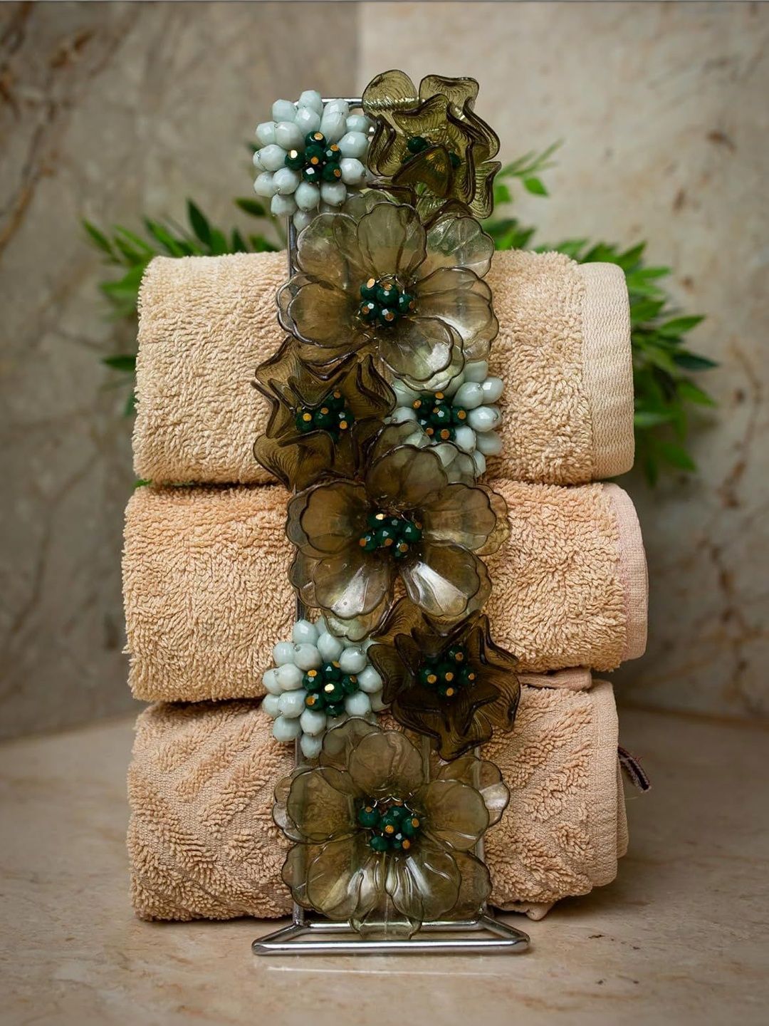 PRET HOMES Green Floral Stainless Steel Towel Holder-picture-32