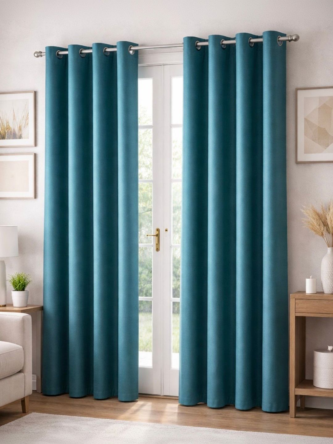 Myntra Elegant Homes Teal Black Out Long Door Curtain-image-28