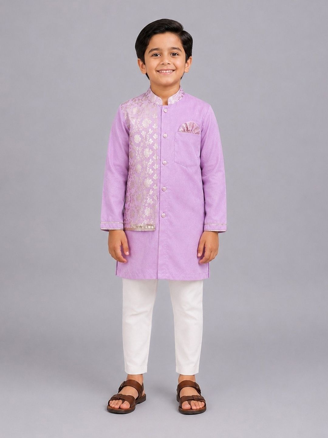 The Little Tales Boys Regular Thread Work Kurta with Pyjamas & With Dupatta-image-35