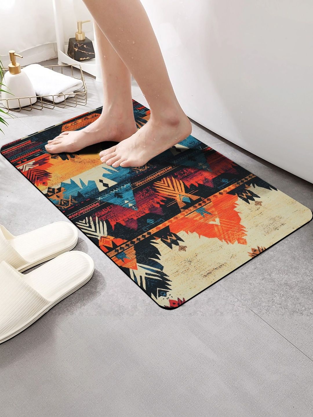 FINE TEX WORLD Black & Red Printed Water Absorbable Anti-Skid Doormats-picture-8