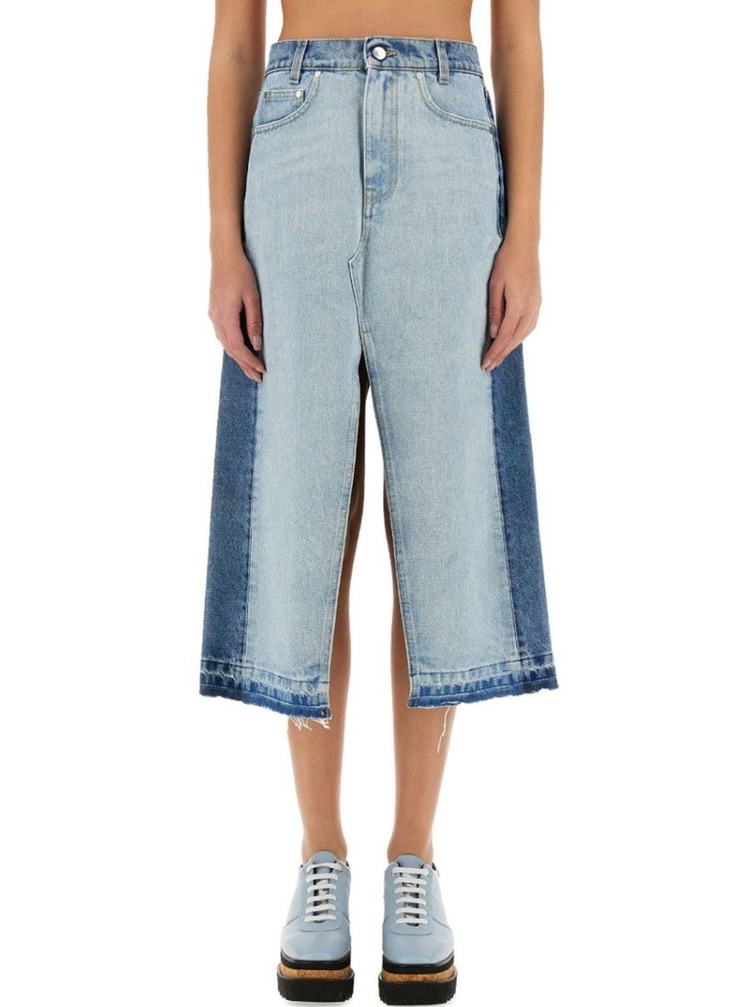 Stella McCartney Denim Color Block Midi Skirt-image-16
