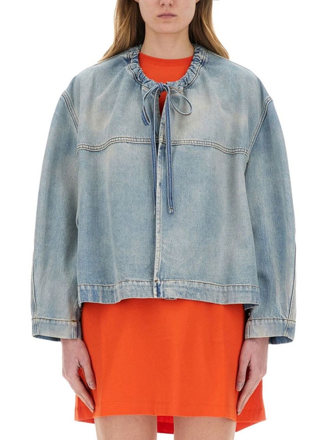 MSGM Denim Solid Round Neck Jacket-image-29