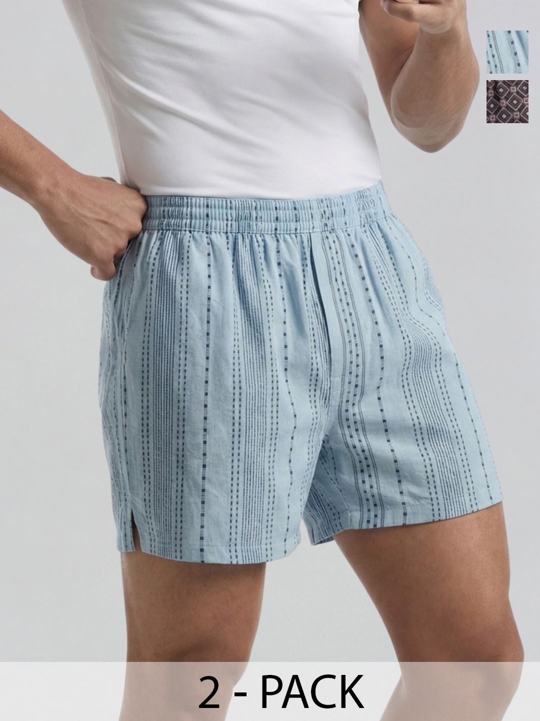 VASTRADO VASTRADO Multicolor Diamond Print & Mist Blue Linear Weave Boxers