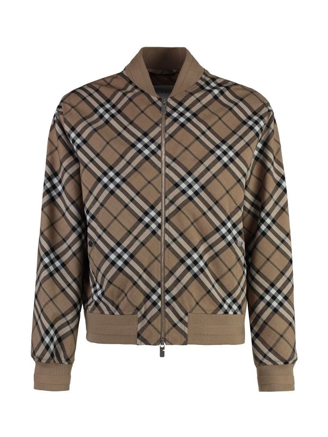 Burberry Beige Check Bomber Jacket-image-18