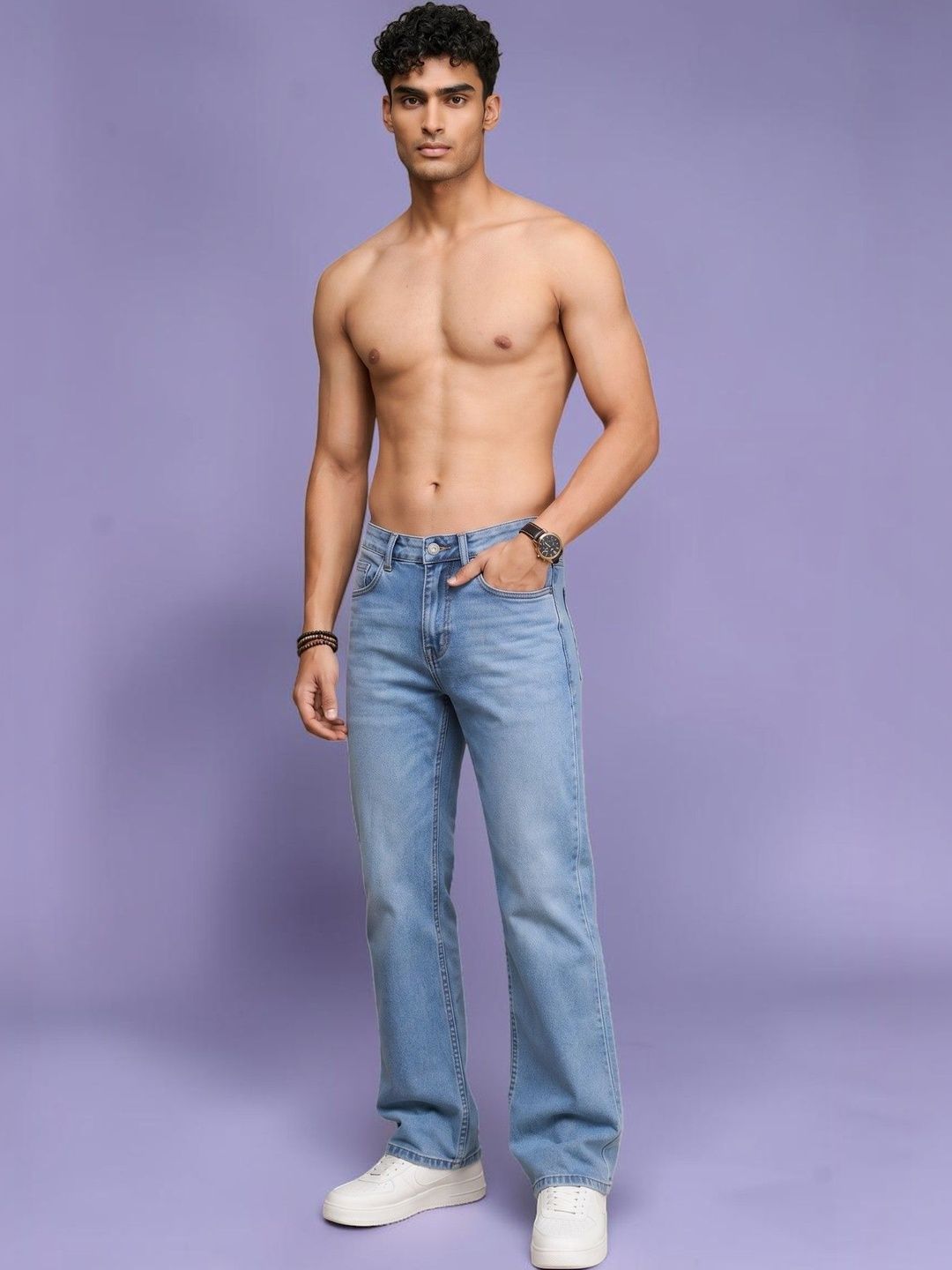 HAUWER Men Jean Straight Fit Mid-Rise Light Fade Stretchable Jeans-picture-31