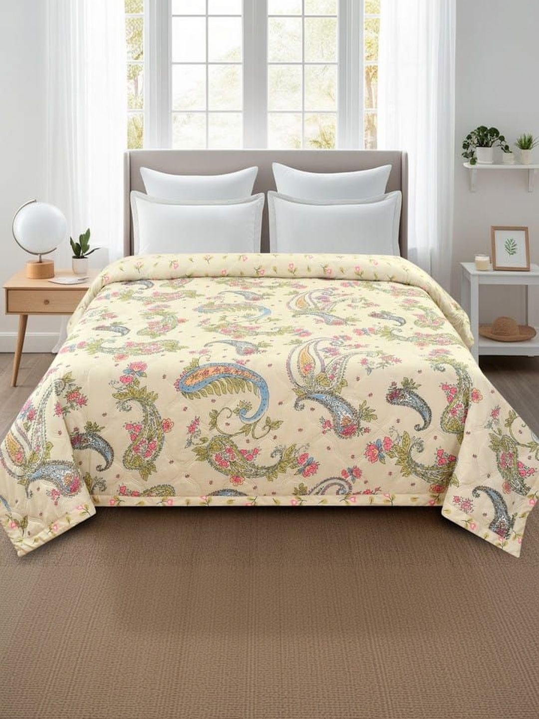 Comfowell Beige Floral AC Room 210 GSM Quilt-picture-37
