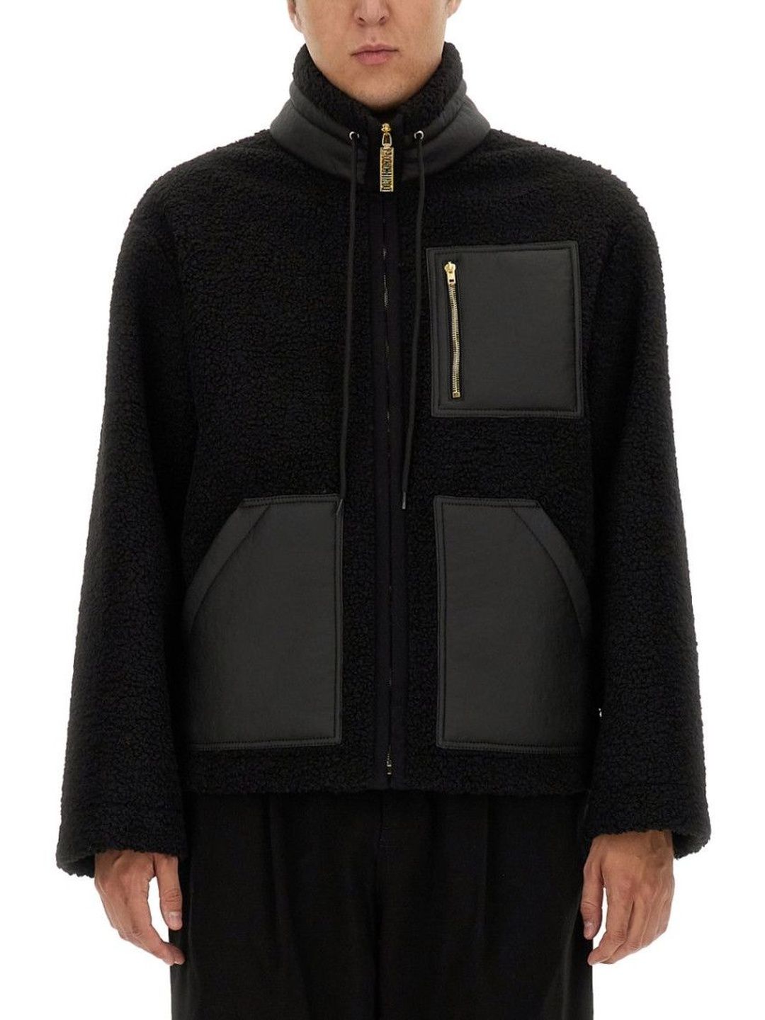 MOSCHINO Black Textured Mock Collar Jacket-picture-23