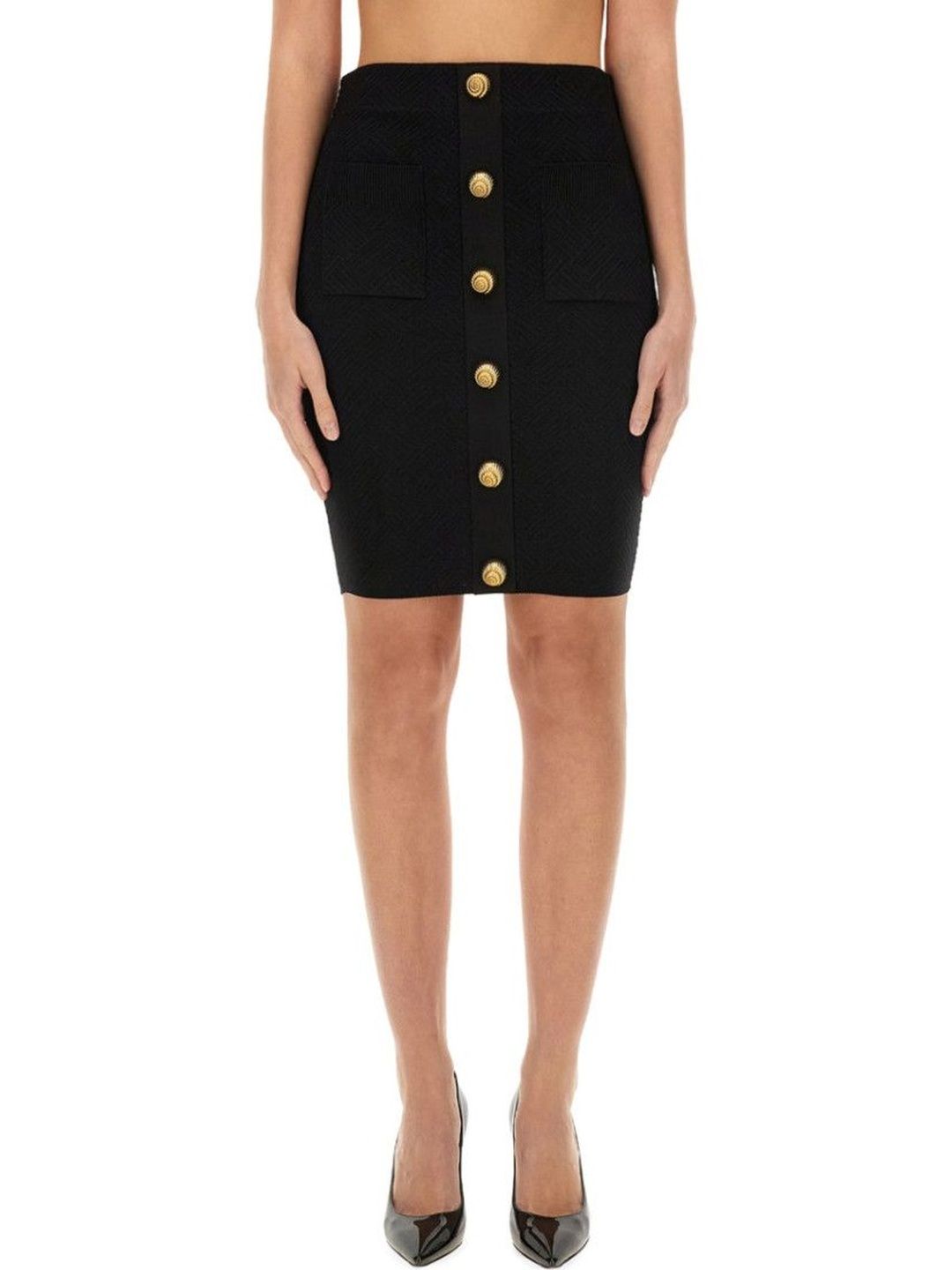 Balmain Black Textured Above Knee Skirt-picture-27