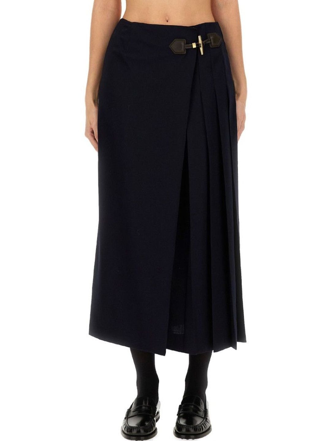 MOSCHINO Navy Blue Pleated Midi Skirt-picture-14