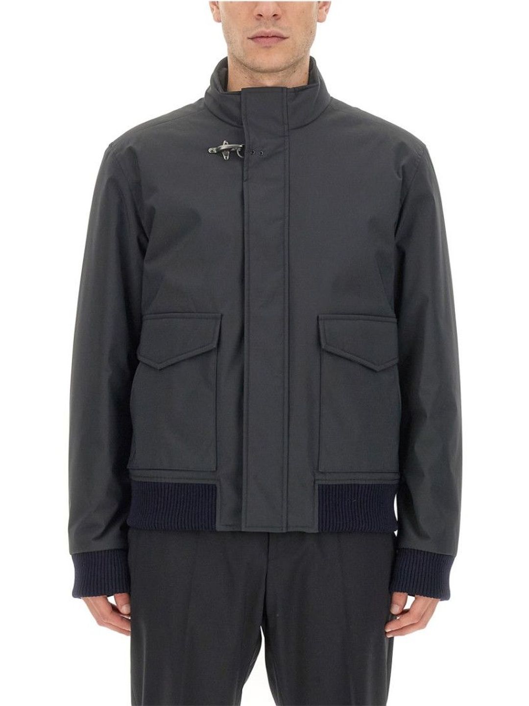 Fay Grey Solid Mock Collar Jacket-picture-50