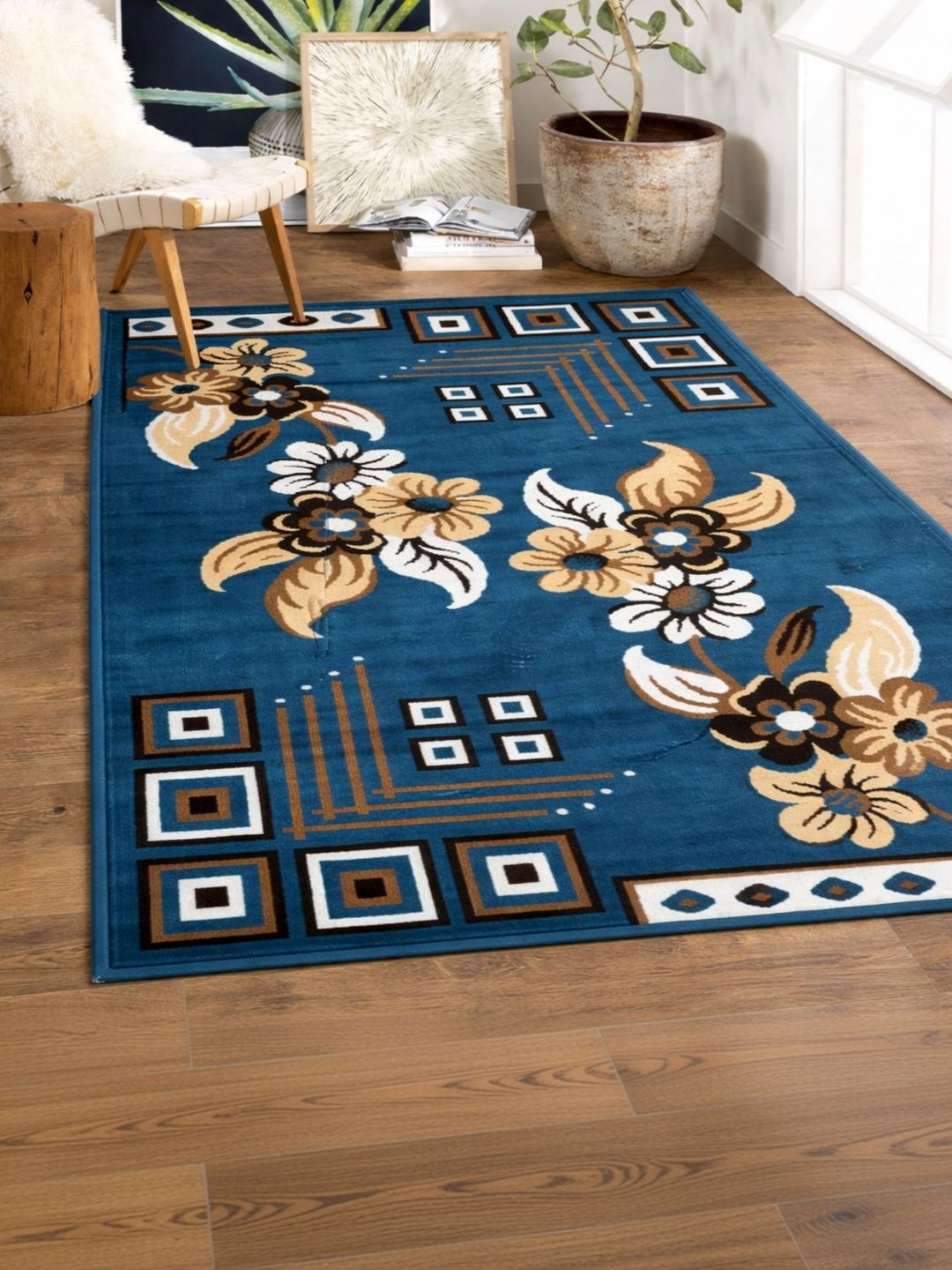 Myntra Elegant Homes Teal Floral Polypropylene Carpet-picture-55