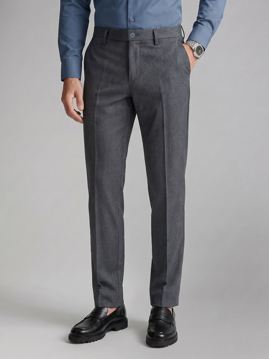 Allen Solly Men Striped Flat-Front Formal Trouser-picture-38
