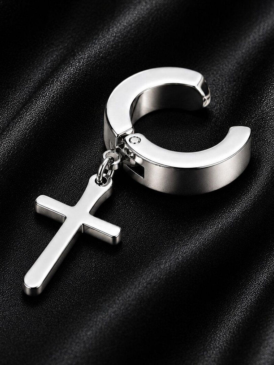 caretino jewels Men Stainless Steel Silver-Plated Geometric Drop Earrings
