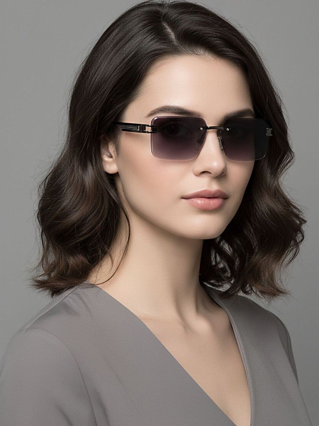 SZN Unisex Grey Lens & Gunmetal-Toned Rectangle Sunglasses with-image-42