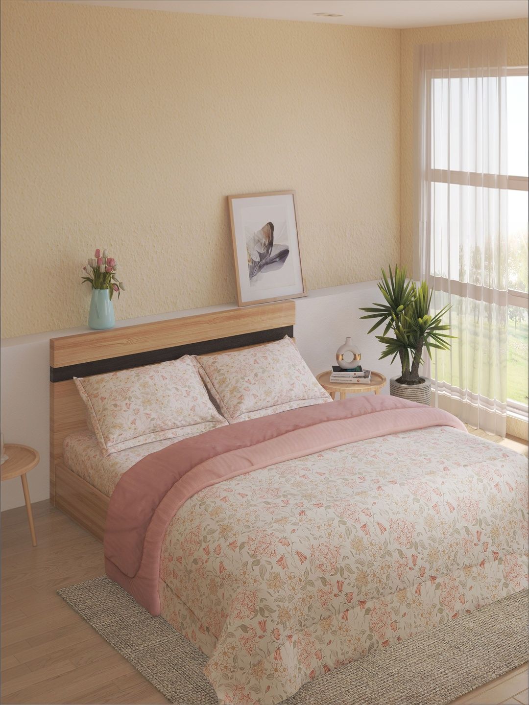 Home Centre Pink Floral Other 4 Piece Double Queen Fine Bedding Set-picture-51