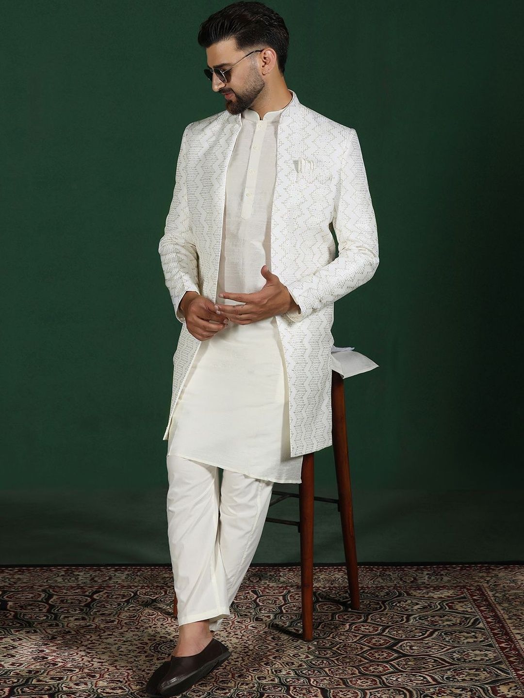 SOURAGYA Embroidered Mandarin Collar Sherwani-picture-48