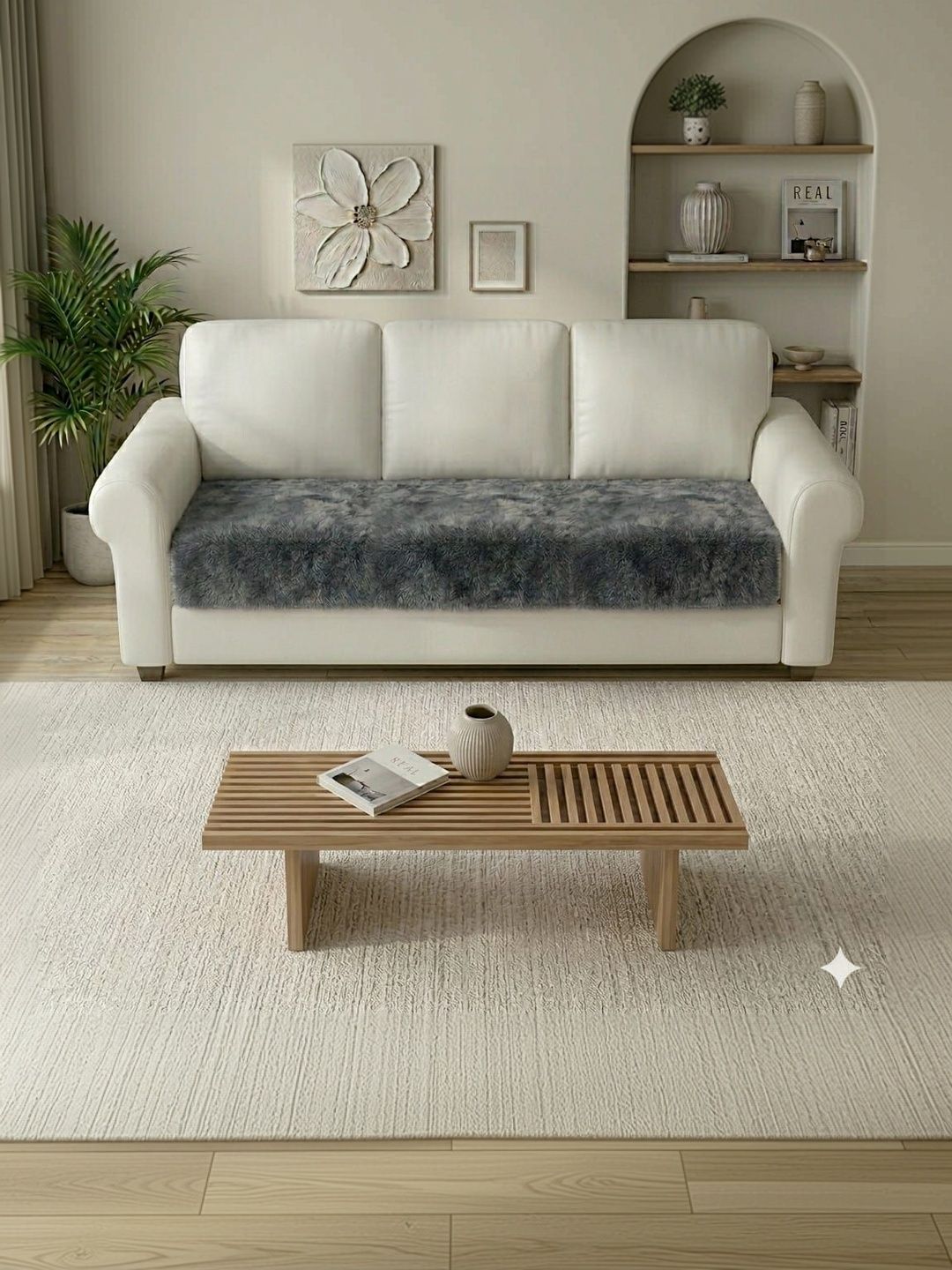 RAINBOW FURNISHINGS Grey Solid Viscose Rayon Blend 3 Piece Sofa Cover Without Arms-picture-13
