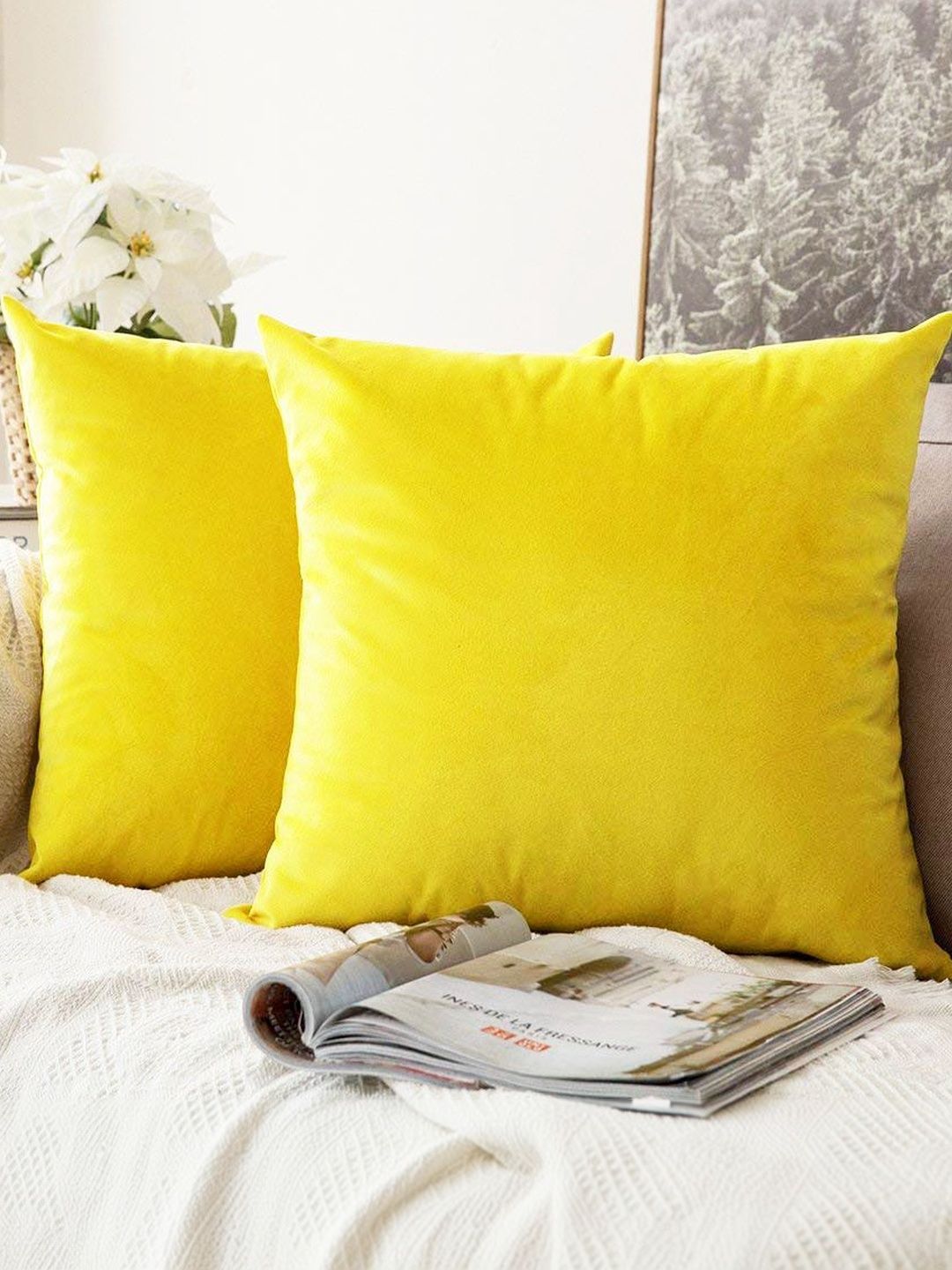 Khooti Yellow Set of 2 Velvet Square Cushion Covers-picture-13