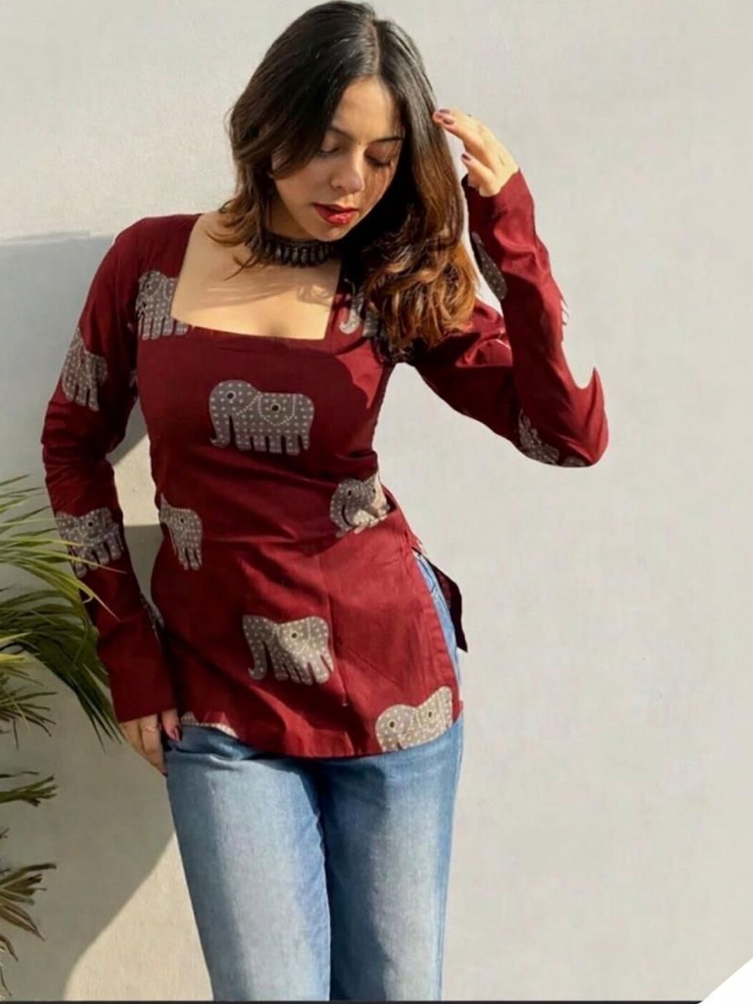 HERE&NOW Ethnic Motifs Printed Square Neck Kurti-picture-12